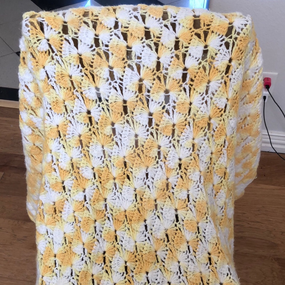 Yellow and White Crochet Throw